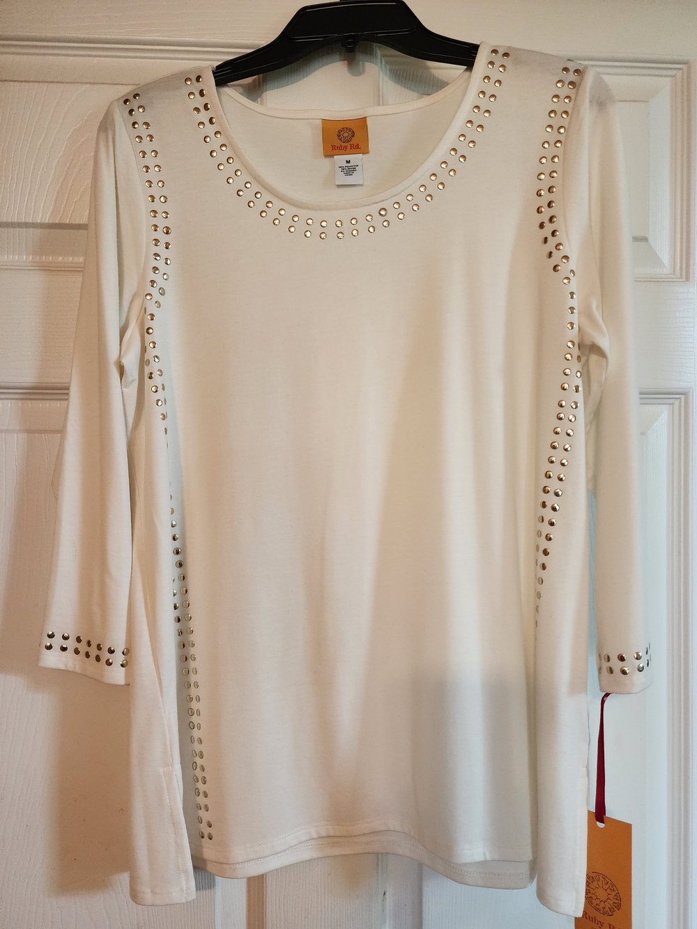 Ruby Rd. Cream Long-Sleeve Top with Metallic Studs